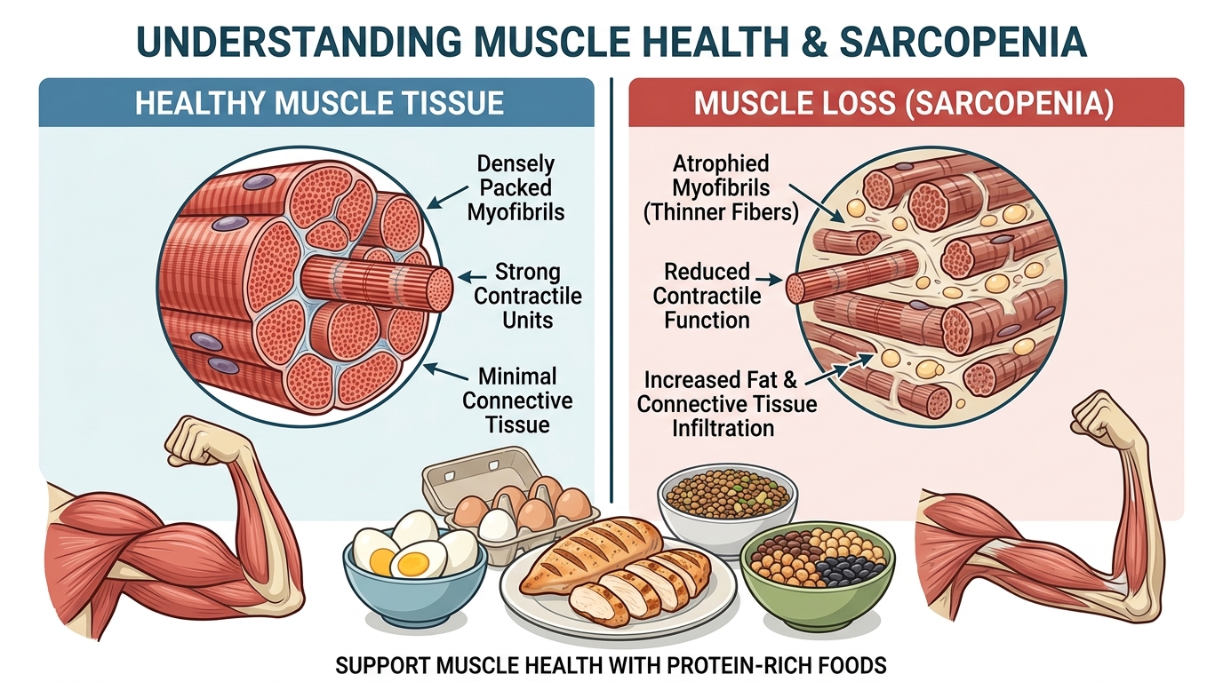 Protein intake supporting muscle maintenance and preventing sarcopenia