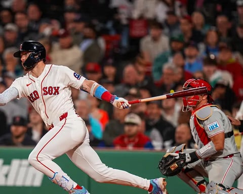 Boston Red Sox infield during lineup change with Marcelo Mayer stepping in at shortstop after Trevor Story injury