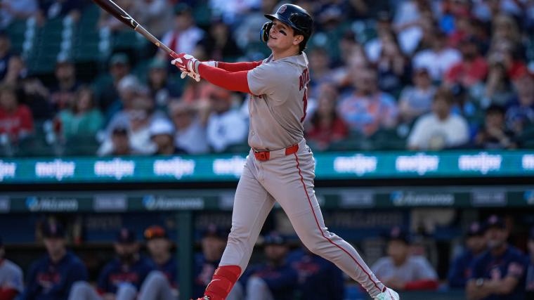 Roman Anthony reacts after suffering wrist and hand injury during a Boston Red Sox game in 2026