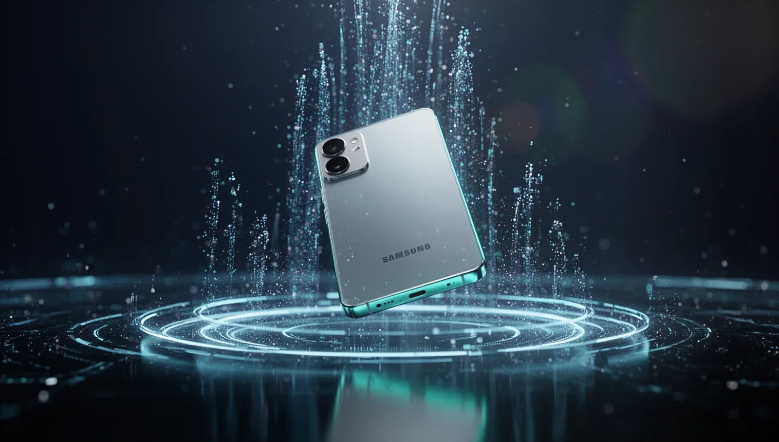 Samsung Galaxy smartphone showing One UI 8.5 interface with Galaxy AI features and Android 16 update rollout