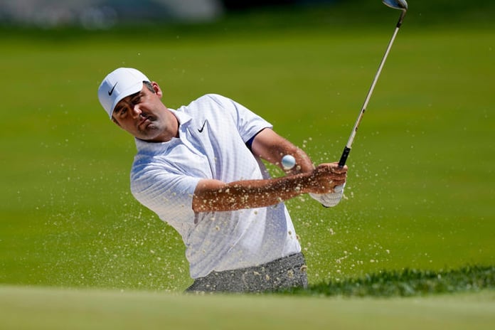 Scottie Scheffler reacts during difficult second round at PGA Championship 2026 at Aronimink