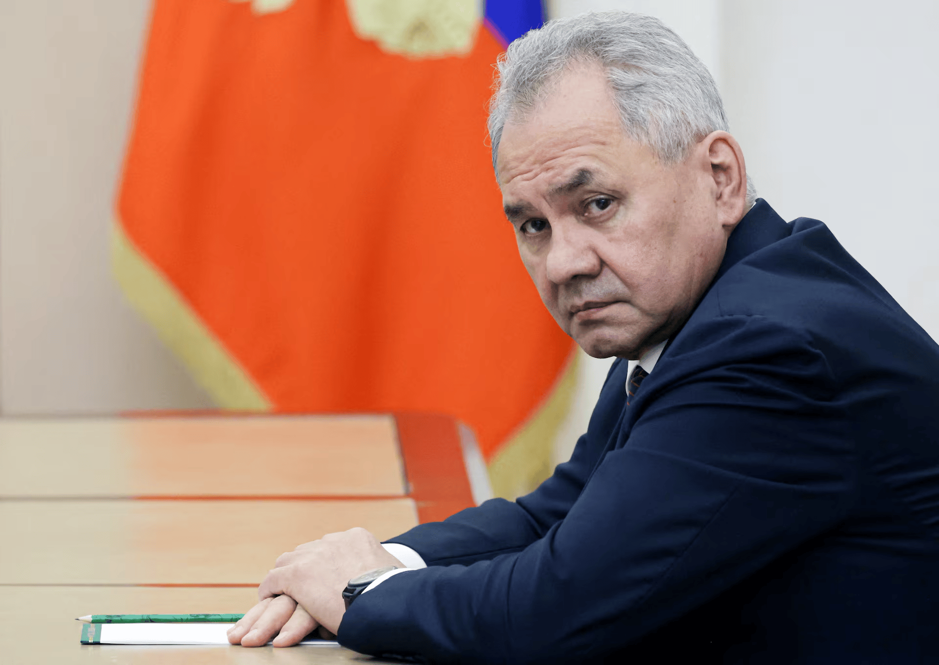 Sergei Shoigu speaks during the SCO security council meeting in Bishkek about Afghanistan security concerns