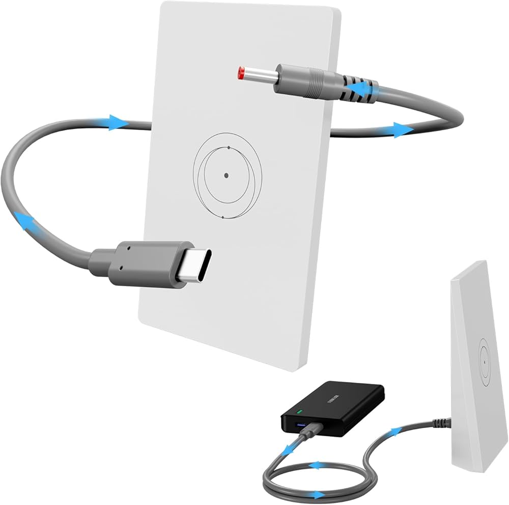 Starlink Mini USB-C Portable Power Setup Starlink Mini connected to USB-C portable power station inside camper van