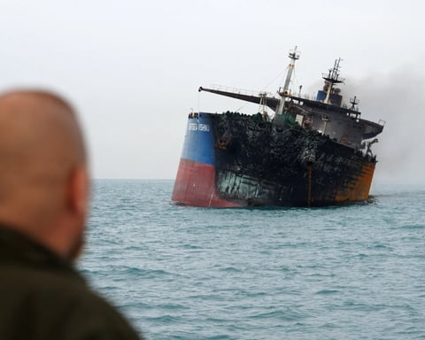 Oil tankers stranded near the Strait of Hormuz during global energy crisis caused by supply disruption