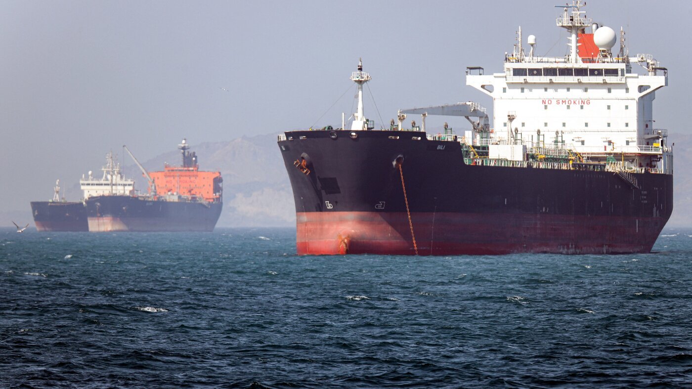Strait of Hormuz Tanker Iran War May 2026 A tanker vessel anchored in the Strait of Hormuz off Bandar Abbas Iran during the US-Iran war May 2026