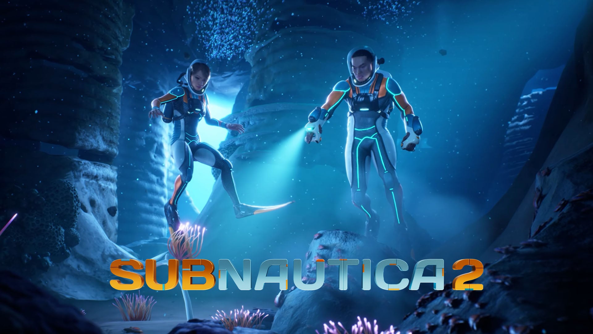 Subnautica 2 underwater world with alien creatures and diver exploration