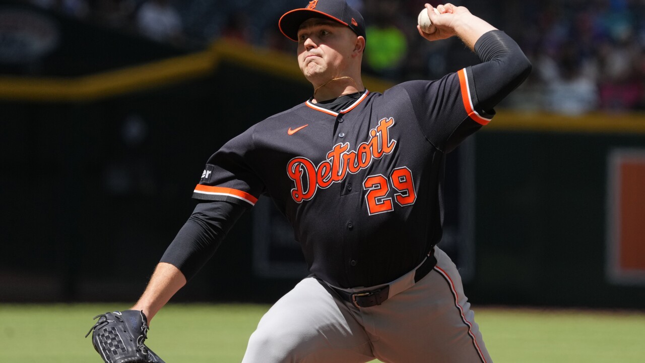 Tarik Skubal throwing bullpen session during elbow surgery rehab for Detroit Tigers