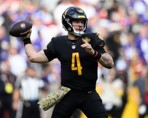 Taylor Heinicke reacts during an NFL game before announcing his retirement at age 33