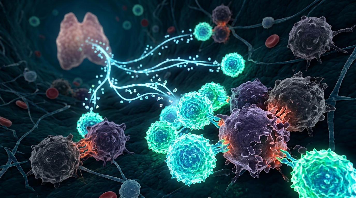 T-cells attacking cancer cells as part of immune response linked to thymus activity