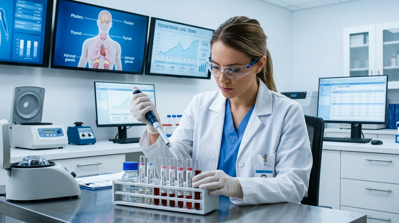 Clinical Testing for Testosterone Deficiency Blood sample analysis for testosterone levels in clinical laboratory setting