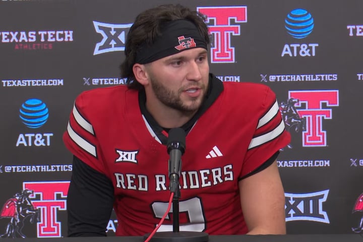 Texas Tech quarterback Brendan Sorsby reacts on sidelines during NCAA eligibility controversy