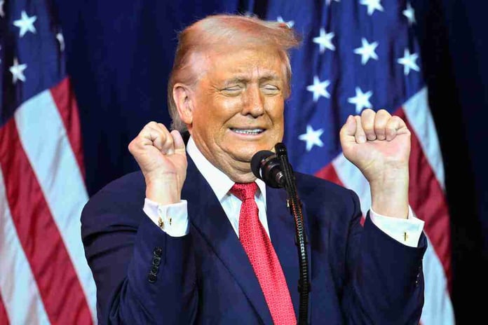 Donald Trump reacts after Republican primary victories in Indiana and Ohio during the 2026 midterm election season