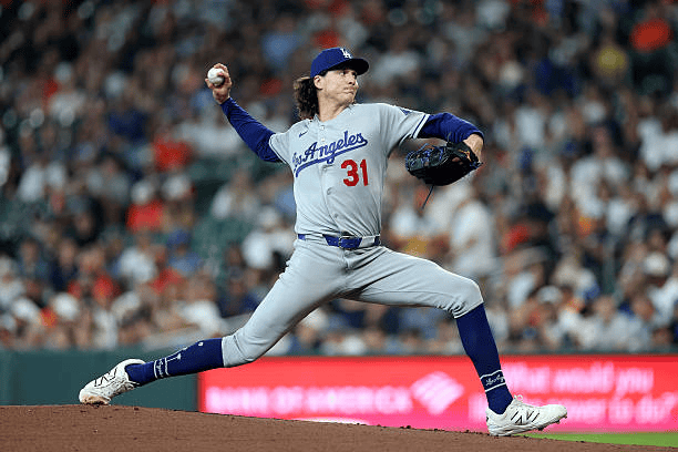 Tyler Glasnow leaves the mound after suffering a back injury during a Dodgers game in 2026