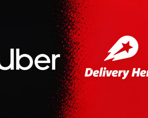 Uber and Delivery Hero logos during takeover battle over Europe and Gulf food delivery markets