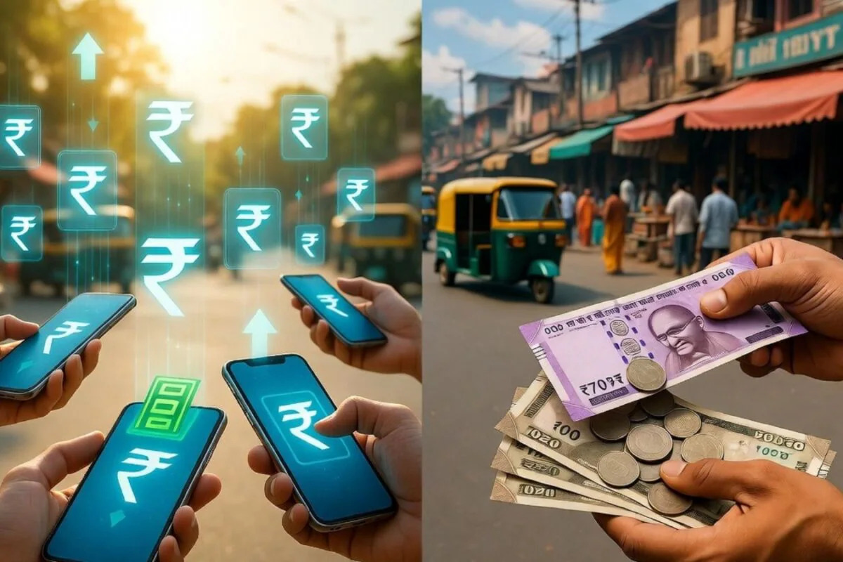 UPI digital payment transaction and Indian rupee cash circulation growth in India