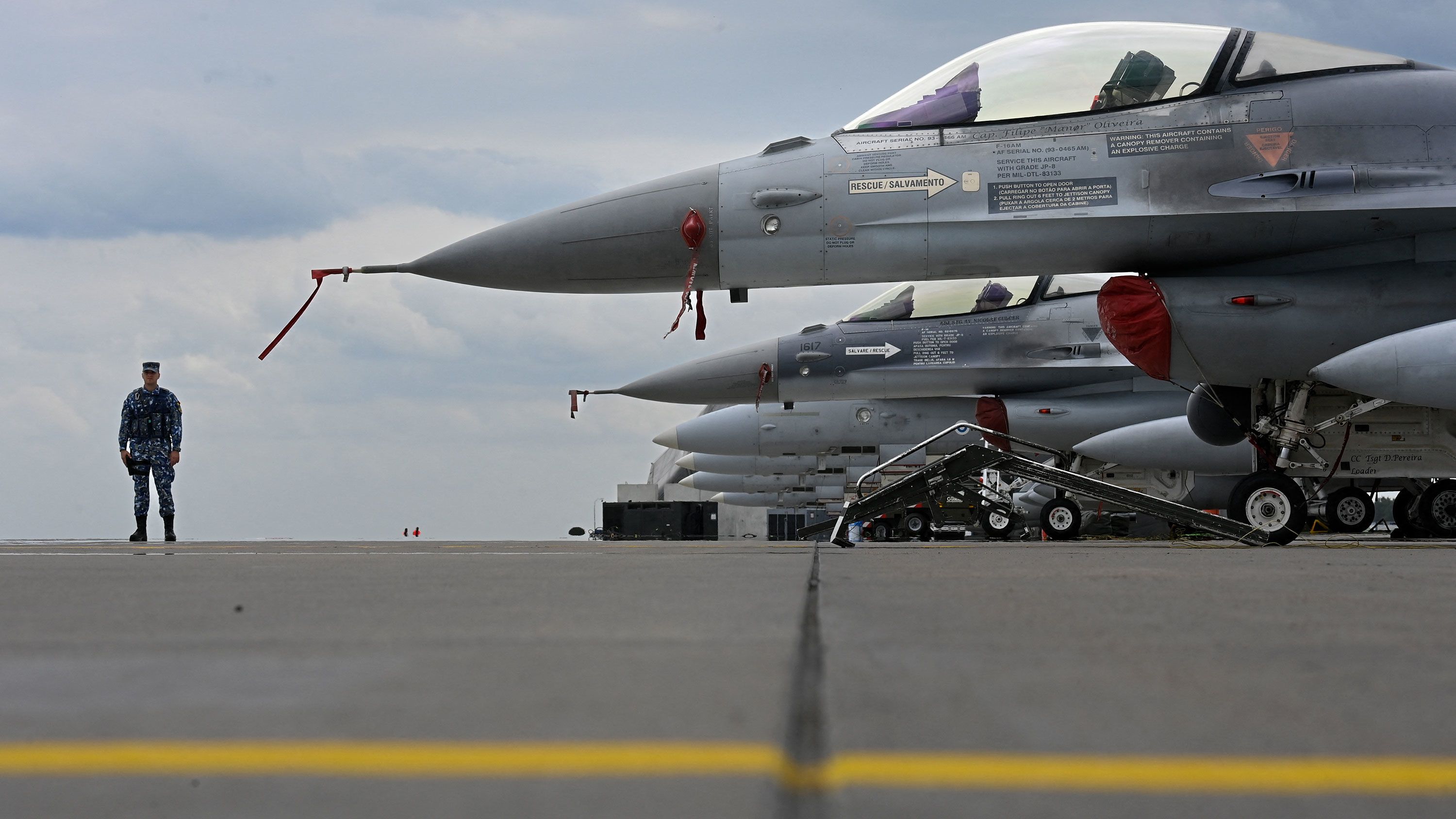 Ukrainian pilots train on US-made F-16 fighter jets during NATO military exercises in Europe