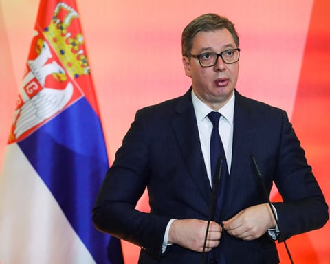 Serbian President Aleksandar Vucic speaks after accusing Montenegro of exporting drug cartels into Serbia amid a Belgrade police corruption scandal