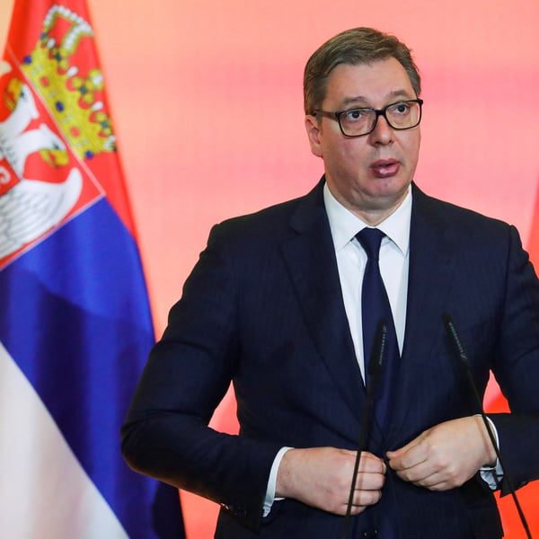 Serbian President Aleksandar Vucic speaks after accusing Montenegro of exporting drug cartels into Serbia amid a Belgrade police corruption scandal