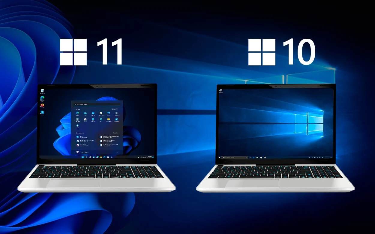 Windows 10 and Windows 11 Comparison Comparison between Windows 10 and Windows 11 desktop interfaces