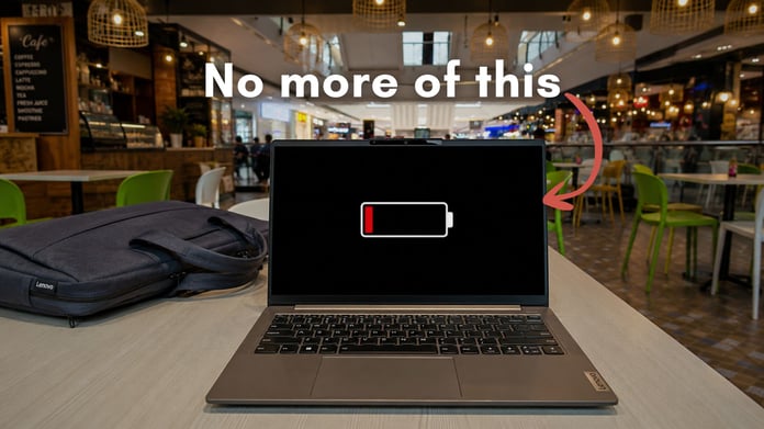 Windows 11 laptop showing battery drain and performance issues caused by faulty drivers, with Microsoft system fix concept