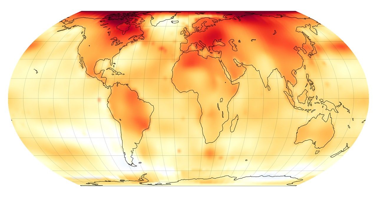 NASA GISS global temperature anomaly map for 2024 the warmest year on record