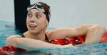 Gretchen Walsh touches the wall after breaking the women's 50-meter freestyle world record at the Sette Colli Trophy in Rome