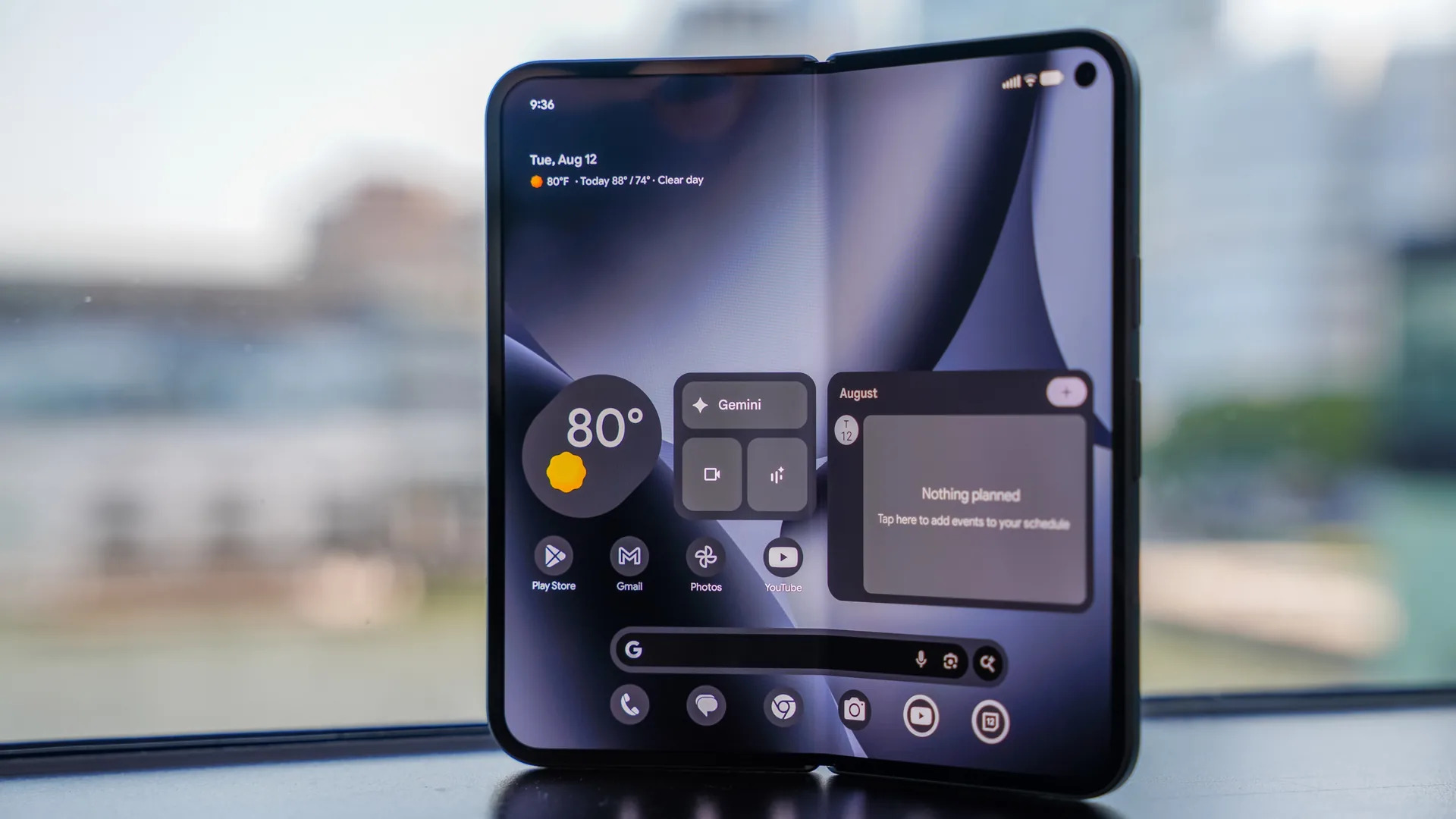 Google Pixel 10 Pro Fold displaying Gemini Intelligence branding on its outer display boot animation