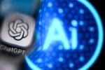 A figure at a computer amid digital data, illustrating AI agents reshaping office work