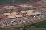 Aerial view of construction under way on a large AI data center infrastructure site