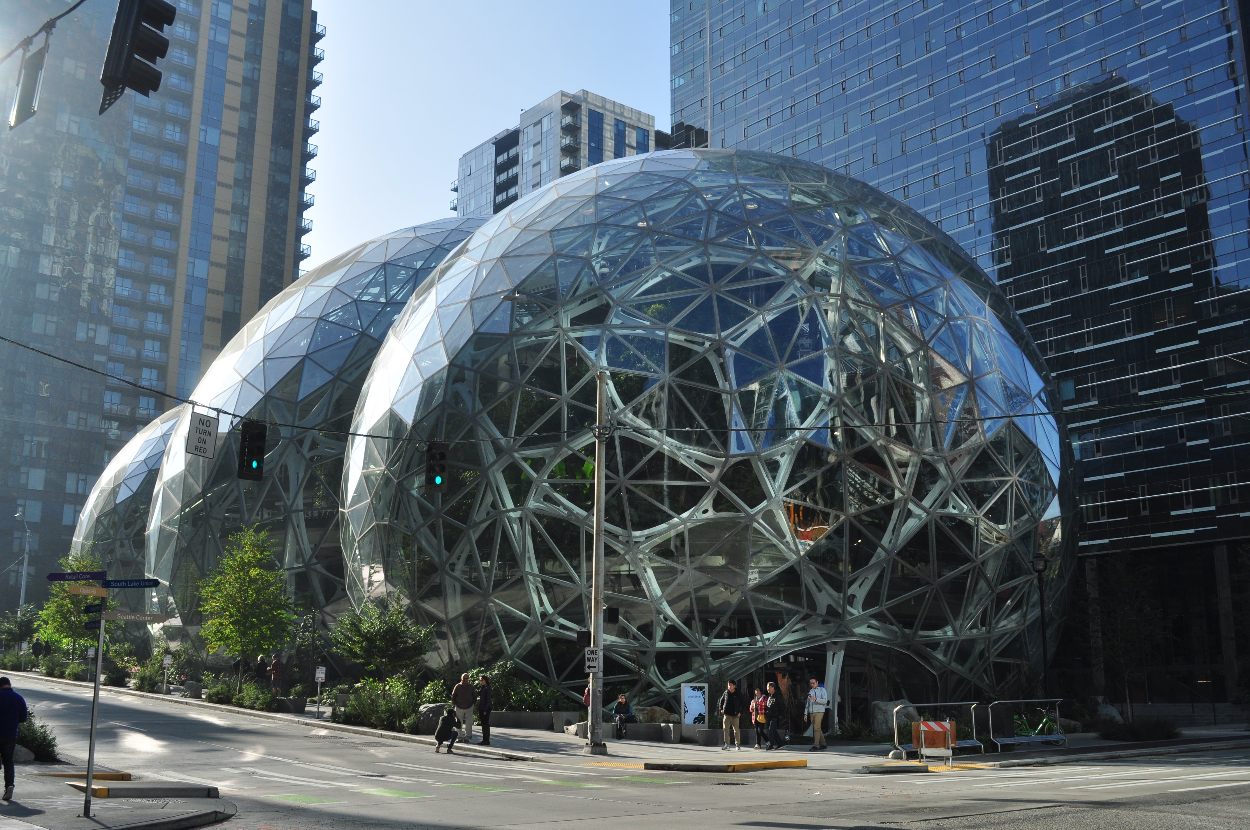 Amazon Spheres at Amazon headquarters in Seattle representing Amazon's global cloud and AI infrastructure expansion