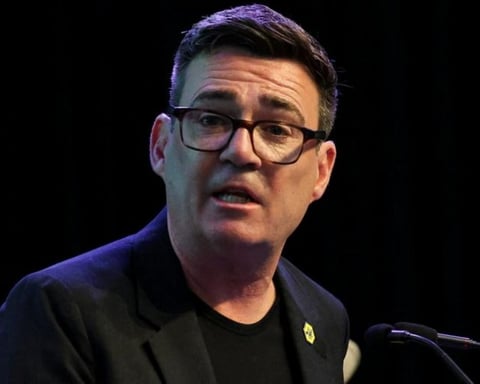 Andy Burnham speaking at the People's History Museum in Manchester during his Labour leadership campaign speech, June 2026
