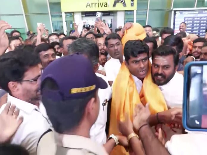 K Annamalai greeted by hundreds of supporters at Coimbatore airport after launching We The Leaders movement