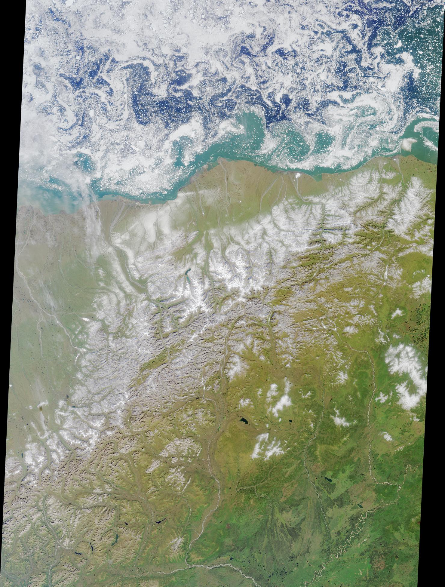 NASA Terra MISR satellite image of Arctic National Wildlife Refuge coastal plain and Beaufort Sea summer 2000