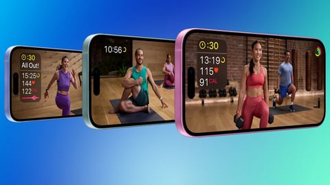 Apple Fitness Plus iPhone screens showing Strong Through Menopause workout program iOS 27