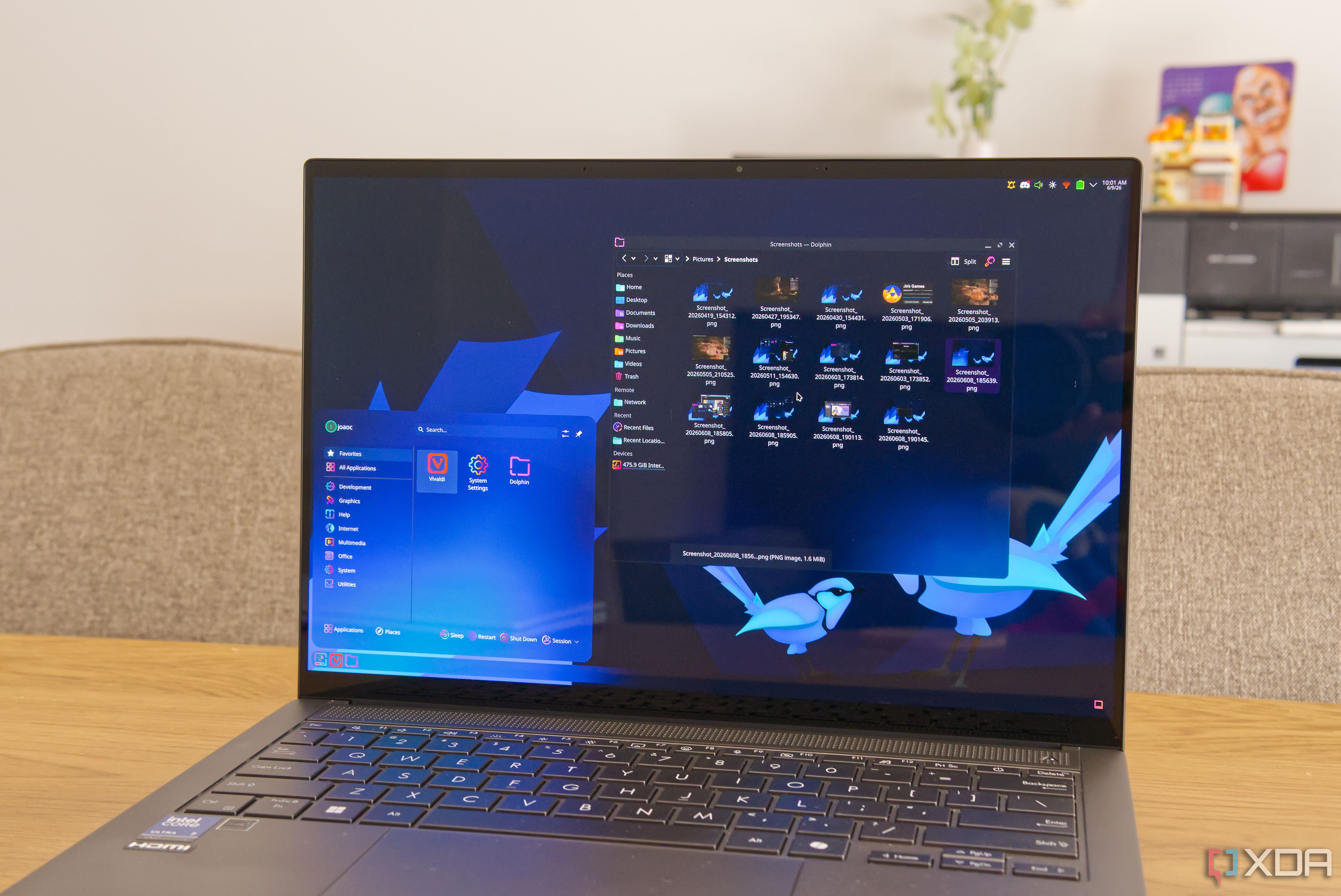 Laptop running Arch Linux with KDE Plasma showing Linux 7.1 kernel environment