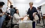 A voter casts ballot at polling station in Yerevan Armenia parliamentary elections June 2026