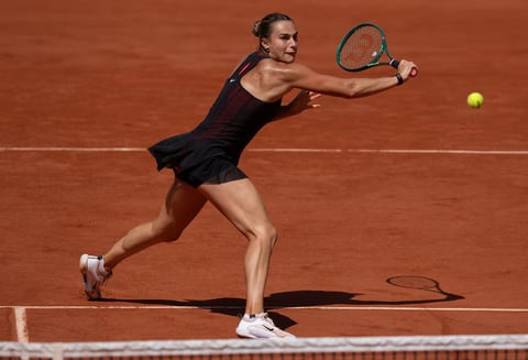 Aryna Sabalenka during a match after coach Anton Dubrov revealed she nearly quit tennis before becoming world No. 1