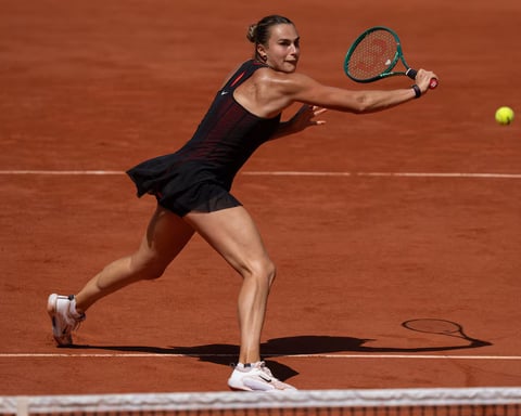 Aryna Sabalenka during a match after coach Anton Dubrov revealed she nearly quit tennis before becoming world No. 1