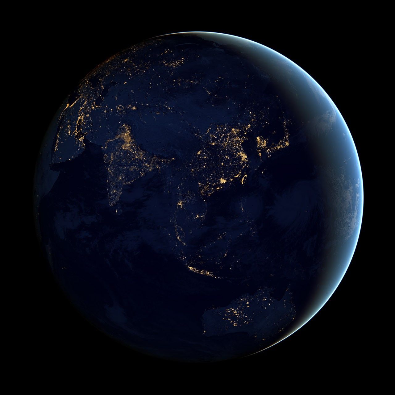 NASA Suomi NPP composite image of city lights across Asia and Australia at night