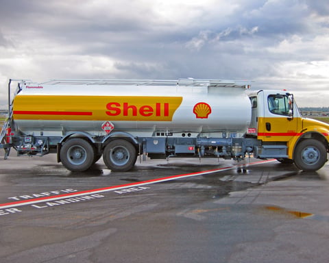 An aviation fuel tanker refuelling an aircraft, illustrating jet fuel supply
