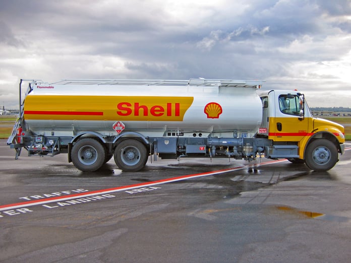 An aviation fuel tanker refuelling an aircraft, illustrating jet fuel supply