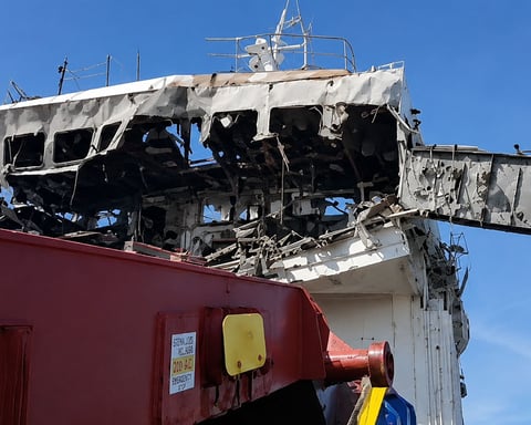 Cargo ship engulfed in fire after Ukrainian drone strike in the Sea of Azov, June 5, 2026