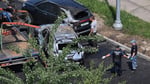 The scene of the car bomb explosion that killed a driver in Balashikha, east of Moscow