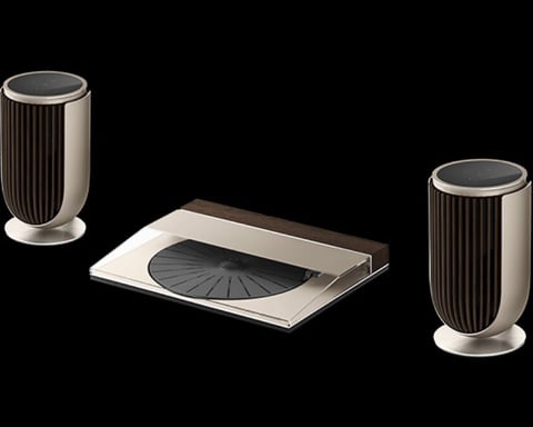Bang & Olufsen Beosystem 3000c Dune Grey Edition featuring a restored Beogram 3000 turntable and Beolab 8 speakers