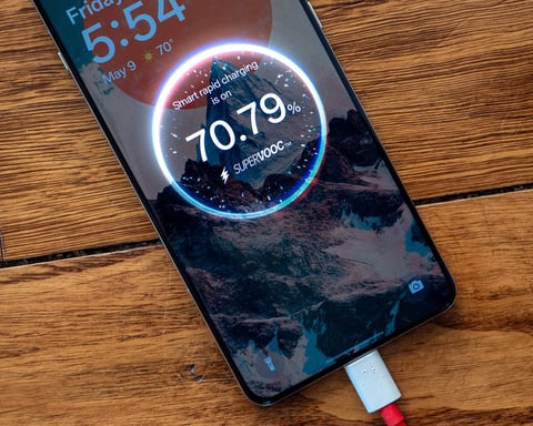 Android smartphone displaying battery health information while charging