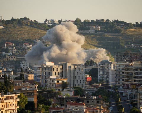 Damage to buildings in Beirut southern suburbs Dahiyeh after Israeli airstrike June 2026