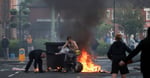 Vehicles set on fire by protesters burning on Newtownards Road east Belfast June 2026