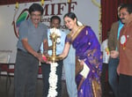 Tamil film director Bharathiraja, who died in Chennai at 84, lighting a ceremonial lamp at a film festival