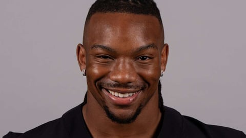 Bijan Robinson Atlanta Falcons running back poses for headshot at training facility 2025