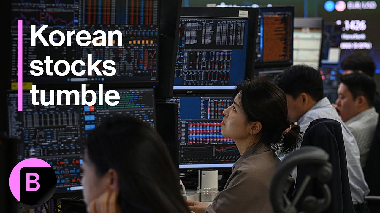 Bloomberg video thumbnail showing the Kospi falling 10 percent and triggering a circuit breaker in South Korea on June 23 2026
